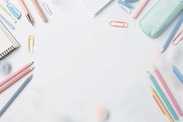 back to school banner with copy space for text, white background, clean, pastel colors