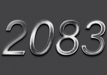 Chrome metal 3D number design of 2083 on grey background.