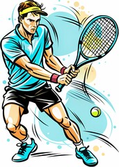 Tennis Player in Action: Powerful Forehand Swing, ideal for use in sports training materials, tennis club promotions, athletic magazines, or motivational sports content.