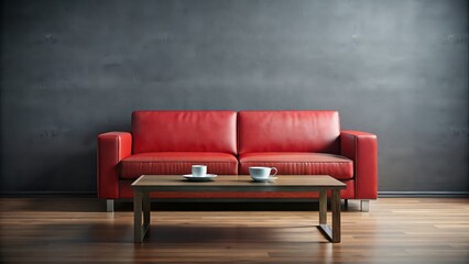 Red couch in front of black coffee table, red, couch, sofa, black, coffee table, living room, furniture, interior, design