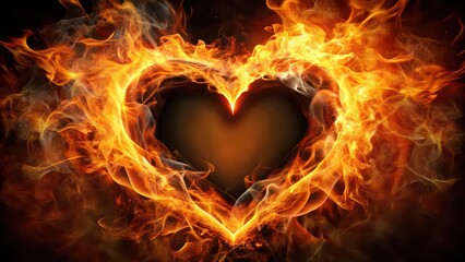 Fototapeta premium Heart engulfed in flames , passion, love, burning, fiery, intense, desire, heat, hot, emotion, combustion, inferno, blaze, flaming