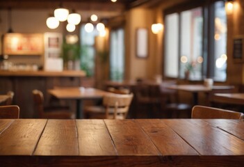Wooden board empty table in front of blurred background  Mockup restaurants, Kitchen, sea beach, Nature
