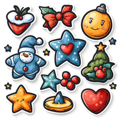 Charming Christmas Sticker Set   Festive Elements in Cartoon Style for Holiday and