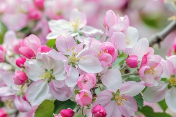 Fototapeta premium Apple Blossom: Pink and White Flowers Blooming on Tree in Spring Nature