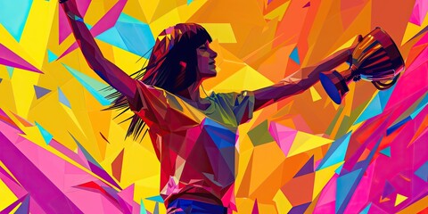 Geometric Art of Victory Celebration