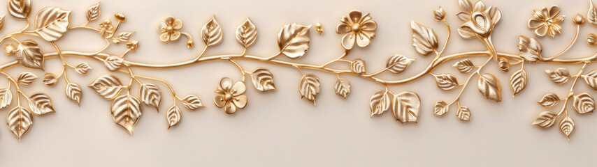 Gold Floral Line Art Seamless Pattern, Textured 3D Design, Elegant and Luxurious Style