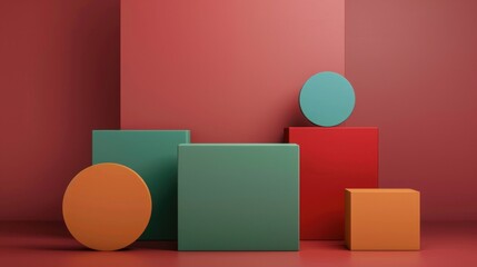 Abstract Geometric Composition with Red, Orange, Green and Teal