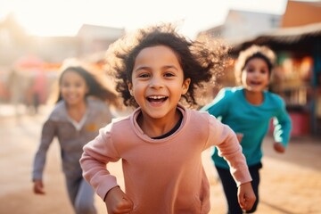 Young students running child smile happy.