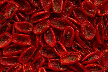 Tomatoes, dried in small pieces.
