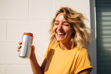 Laughing portrait holding looking.