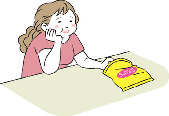 ダラダラして間食している女性 4C