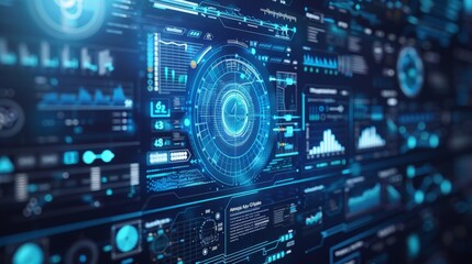 Obraz premium Digital interface blue workflow with interactive data for seamless tech integration