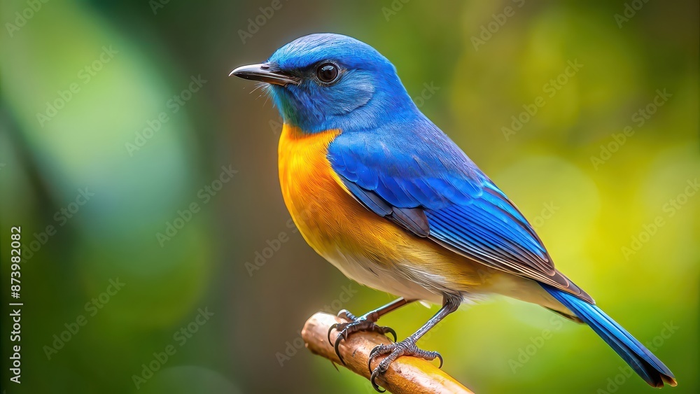 Wall mural Blue and yellow-winged blue bird in nature, blue, bird, wildlife, nature, feathers, animal, wings, colorful, vibrant, beautiful