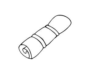 Camping roll mat. Sleeping mat in doodle style,  isolated on white background.