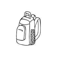 Hiking backpack. Traveling, camping rucksack. Tourists pack. Hand-drawn illustration isolated on white background.