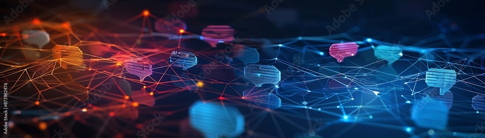 Poster abstract communication background with speech bubbles and network connections