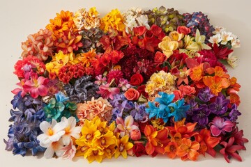 Vibrant bouquet of mixed colorful flowers on a white background