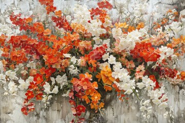 Fototapeta premium Artistic display of vibrant flowers in shades of orange and white, creating a striking visual effect