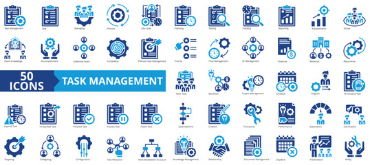 Task management icon collection set. Containing task, managing, process, life cycle, planning, testing, tracking icon. Simple flat vector