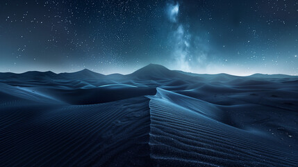 A serene desert landscape at night, with desert sands under a starry sky, desert background, night...