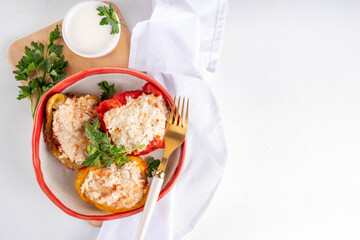 Colorful red, yellow, green Stuffed bell peppers
