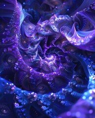 Blue Fractal Magic Spells. 3D Purple and Blue Fractals in a Magical Scene