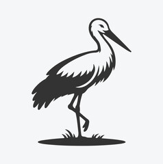 Obraz premium Majestic Stork Silhouette, Graceful Elegance in Flight white background