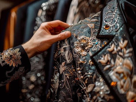 person being styled by a professional in an upscale dressing room, illustrating bespoke fashion services.