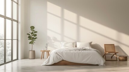 Comfortable bedroom interior with blank walls