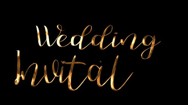 Golden script font spelling wedding invitation on black background. Perfect for elegant wedding invitations or stationery design projects