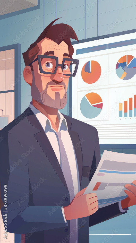 Aufkleber a businessman examines data charts and graphs while standing in an office