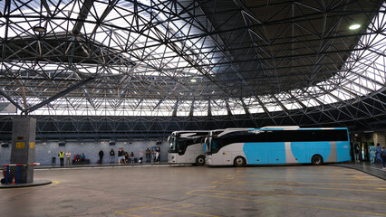 The bus as a means of transportation. Bus stations. Means of transportation to reduce emissions