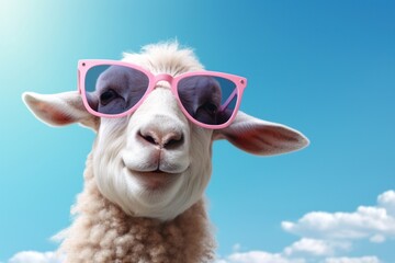 Fototapeta premium Cute goat wearing summer sunglasses livestock mammal animal.