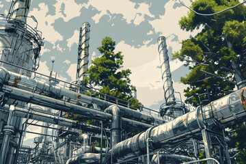 Fototapeta premium an oil refinery with pipes against the sky