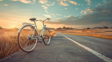 Fototapeta premium A Bicycle on a Winding Road During a Beautiful Sunset
