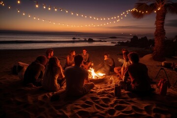 Beach campfire party outdoors bonfire nature.