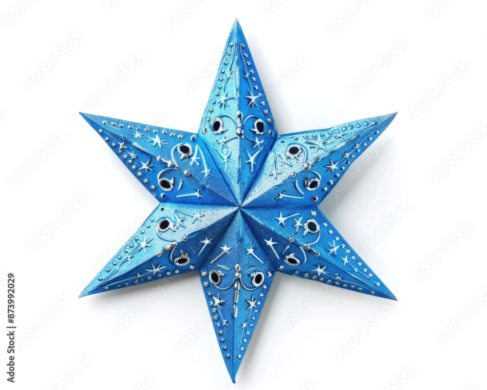 Wall mural blue star. three-dimensional decorative christmas object on white background