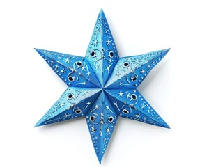 Blue Star. Three-Dimensional Decorative Christmas Object on White Background