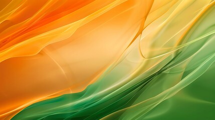 Abstract tricolor background with smooth wavy folds in orange and green colors