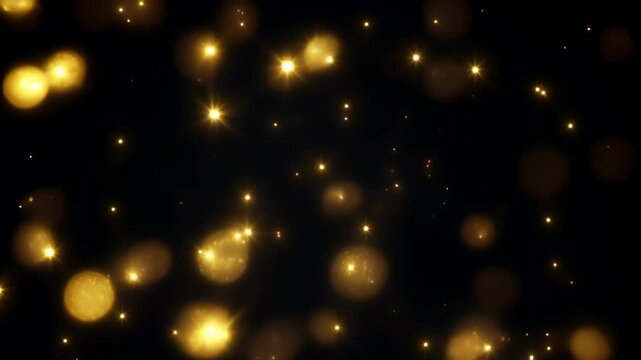 Twinkling moving golden stars on a black background