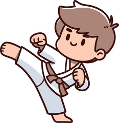 Cartoon Boy Practicing Karate Illustration