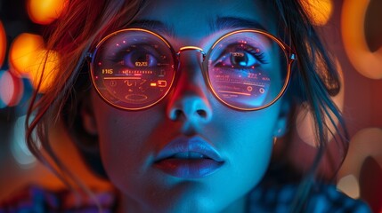 Obraz premium Futuristic Woman with Augmented Reality Glasses - Generative AI