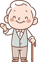 Happy Elderly Man with Cane Illustration
