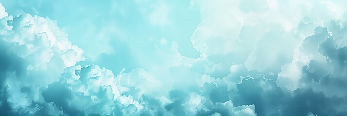 A sky in light blue with clouds in petrol colors background.