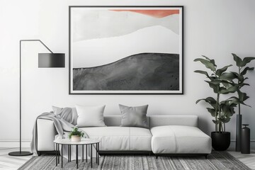 Scandinavian style mockup poster frame in modern interior living room, ideal for contemporary decor