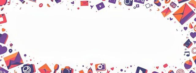 Obraz premium Playful and Vibrant Social Media Icons Frame with Hearts, Cameras, and Music Notes