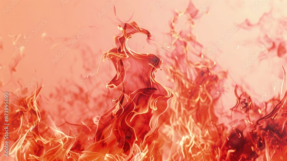 Poster a stunning fire background with vibrant red flames, set against a soft peach background. the intense