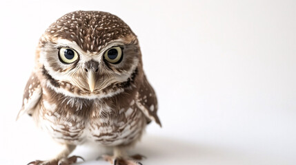 Little owl isolated on a white background. Studio shot. Animal.