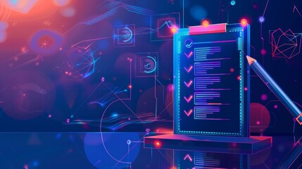 Online survey form with checkboxes for test questions, educational tech and learning concept