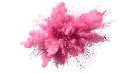 Pink powder explosion on white background. Paint Holi.